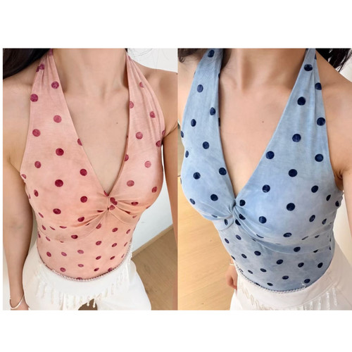 Min舞服Zero波点露背扭结挂脖上衣连体衣体操服拉丁舞服女士成人