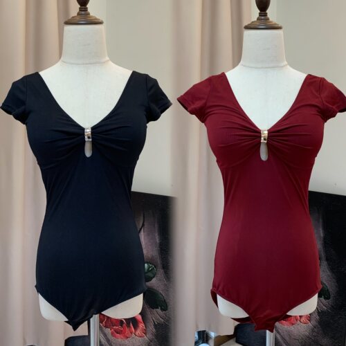Min舞服KM V领短袖上衣连体衣飞袖体操服拉丁舞服摩登舞服