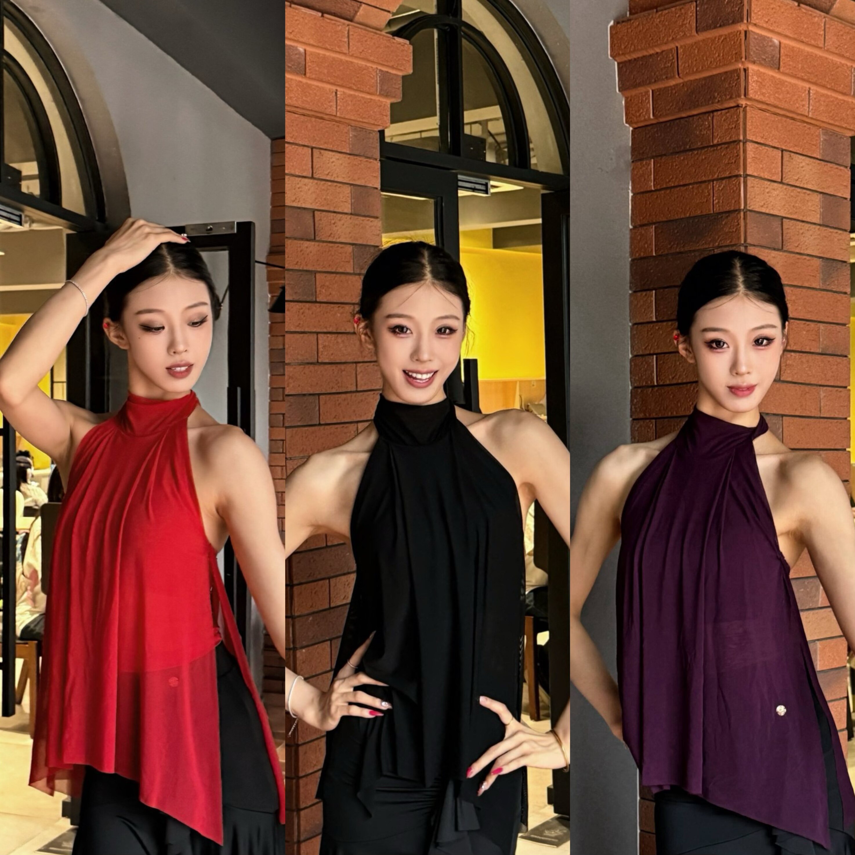 Min舞服Loyal烟沙系列网纱蕾丝挂脖上衣拉丁摩登国标舞服成人女士