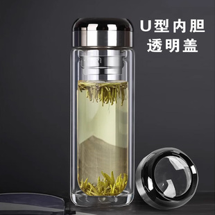 U型内胆2025网红新款双层玻璃杯天使之眼水晶之恋高档车载茶水杯