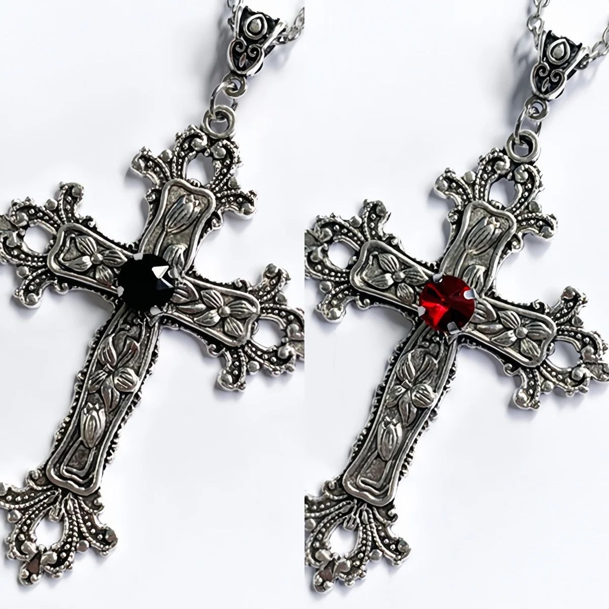 Y2K Punk Crystal Big Cross Pendant Necklaces for Women Men G