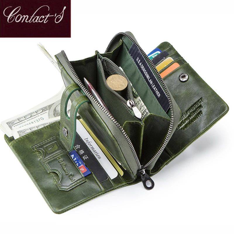 Contact's Wallet Women Zipper Genuine Leather Short Wallets