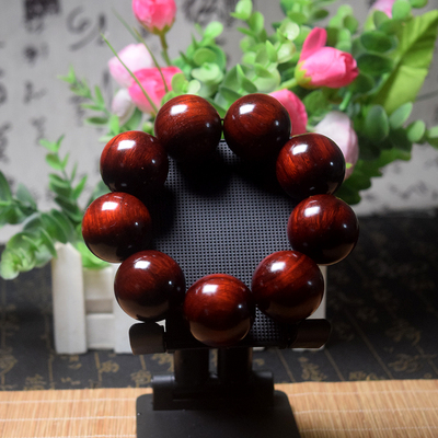 犀角紫檀压手紫檀佛酒红色手串