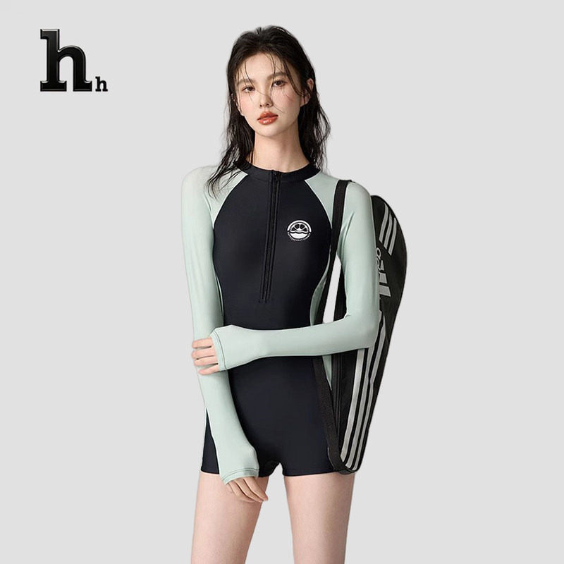 官方正品HH夏季新款长袖防晒泳衣连体保守遮肚显瘦游泳温泉泳装女