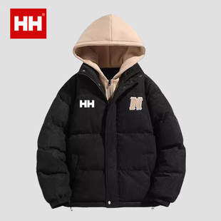 官方正品 加絨加厚保暖連帽棉衣燈芯絨棉服 秋冬季 HH羊羔絨外套男士