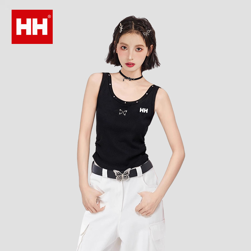 正品HH美式辣妹黑色工字遮副乳小吊带背心女修身内搭外穿无袖