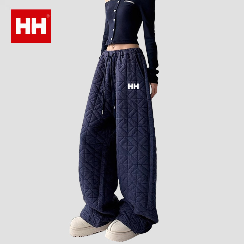 官方正品HH菱形格外穿棉裤男女冬季加厚保暖束脚裤子户外防寒裤子
