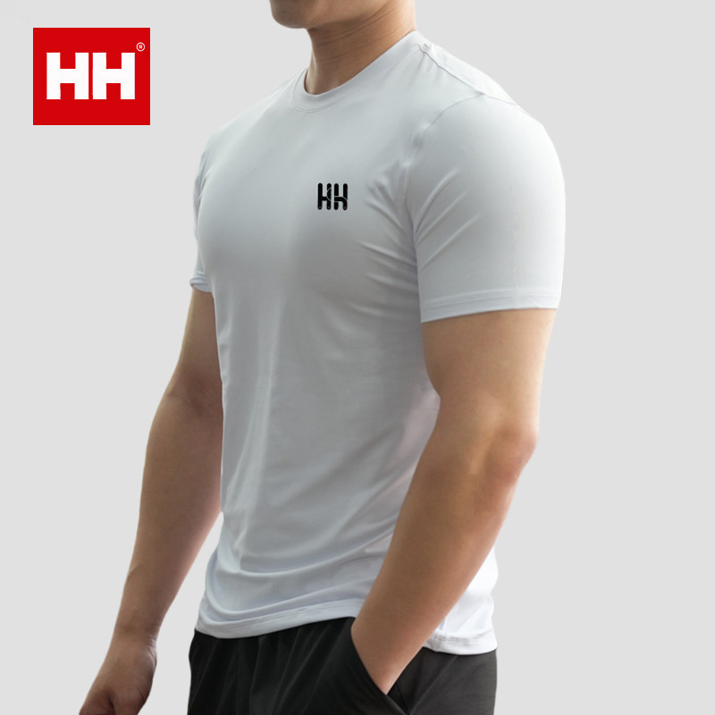 正品HH健身服男短袖健美上衣高弹紧身衣透气运动训练短袖T恤