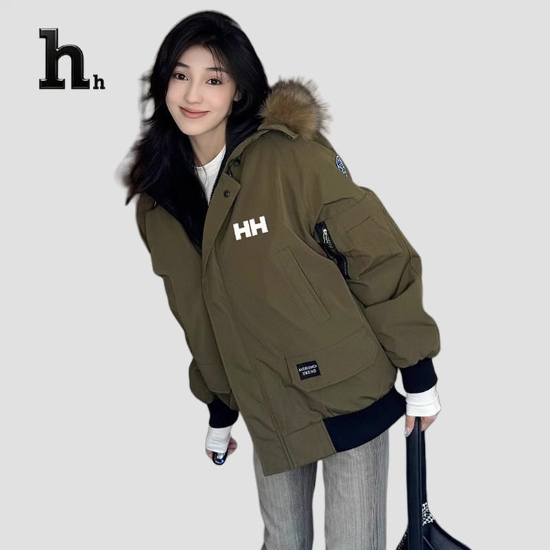 正品HH情侣羽绒棉服女款冬季加厚高级感小个子美式复古派克服