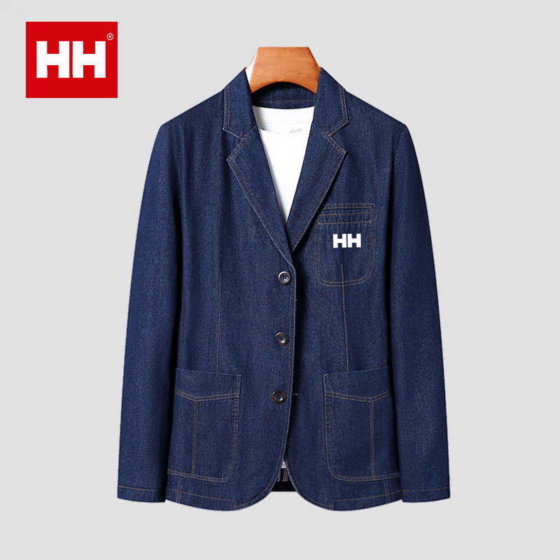 正品HH秋冬新款牛仔西服男士商务休闲外套修身稳重中青年西装