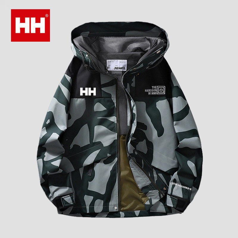 官方正品HH迷彩夹克外套男士春秋季新款学生连帽情侣款加厚冲锋衣