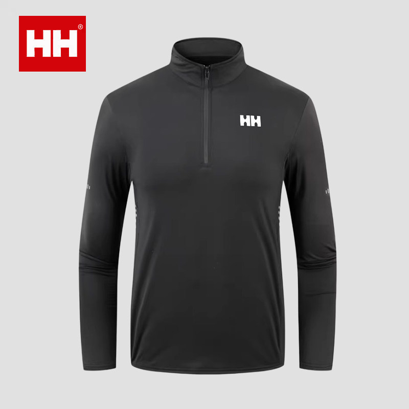官方正品HH速干长袖t恤男薄款半拉链上衣跑步健身透气运动polo衫