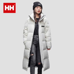 官方正品HH羽绒服男士中长款2024年冬季过膝加厚男女同款情侣外套