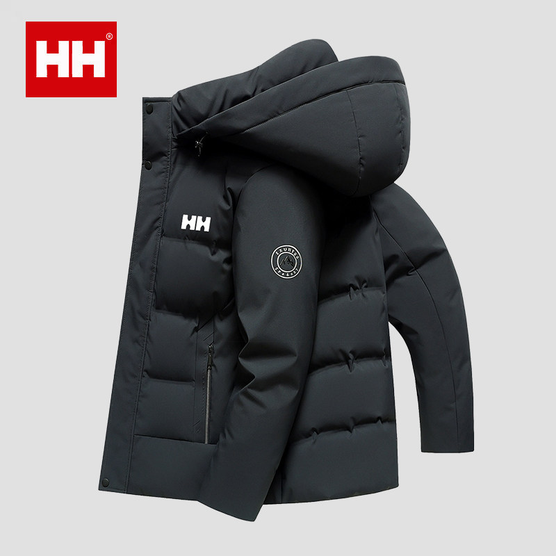 官方正品HH冬季男款羽绒服新款加厚保暖鹅绒服短款爸爸装连帽外套
