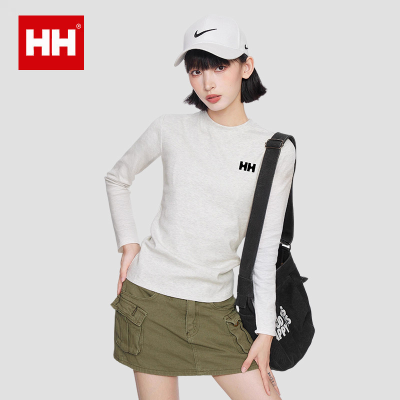 正品HH正肩长袖t恤女春秋季短款修身紧身内搭打底衫纯棉上衣