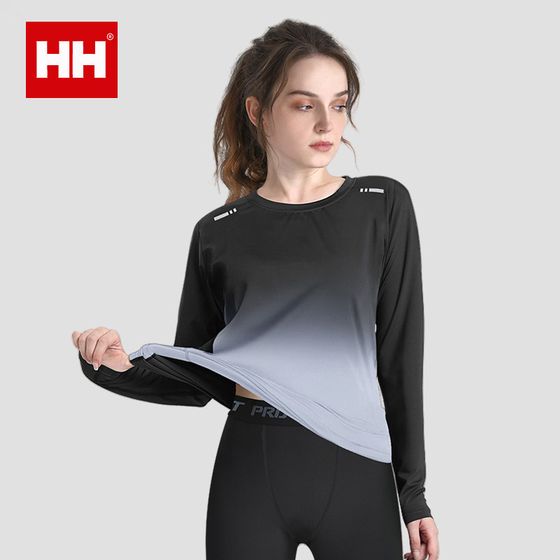 正品HH瑜伽服女士速干长袖t恤运动上衣秋季健身普拉提训练服