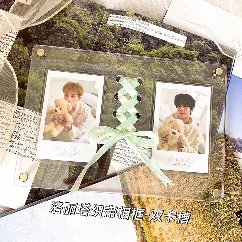 亚克力小卡展示架3寸拍立得相框桌面立牌摆件diy双面透明丝带卡砖