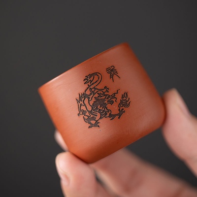 朱红泥茶杯功夫小茶杯40ml品茗杯紫砂茶具定制LOGO企业雕刻文字