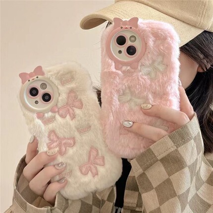 Stuffed Cute Pink Bow Suitable for Apple Huawei Vivooppo Mobile Phone Case 15Promax Anti-Fall Mate60 Creative X90 Soft Shell Glory Magic5 Cartoon Reno10 Stylish X Soft
