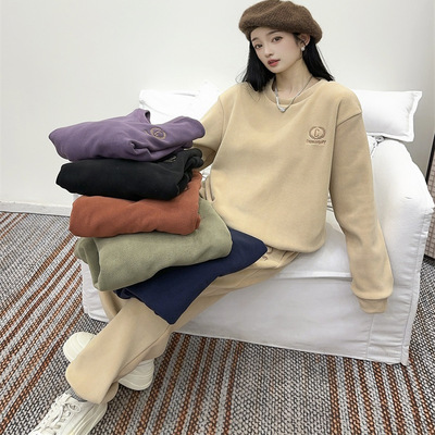 高级感韩版加绒加厚运动套装