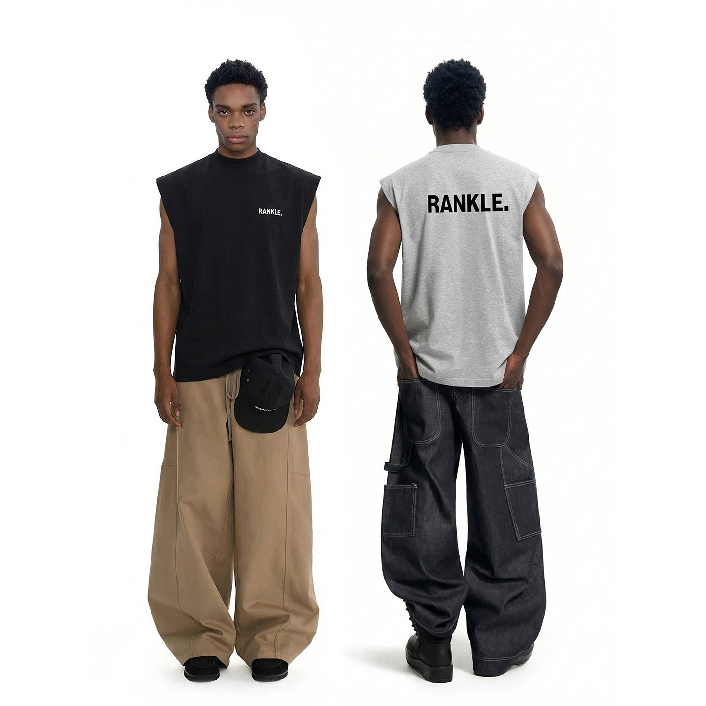 韩系潮流字母印花圆领坎肩夏季沙滩痞帅背心男宽松运动无袖T恤潮