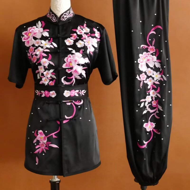 新款武术服刺绣花练功服男女团体比赛演出服表演服体考彩服订制