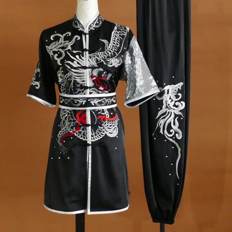 新款刺绣龙武术彩服男女练功成人儿童表演服长拳南拳服团体比赛服
