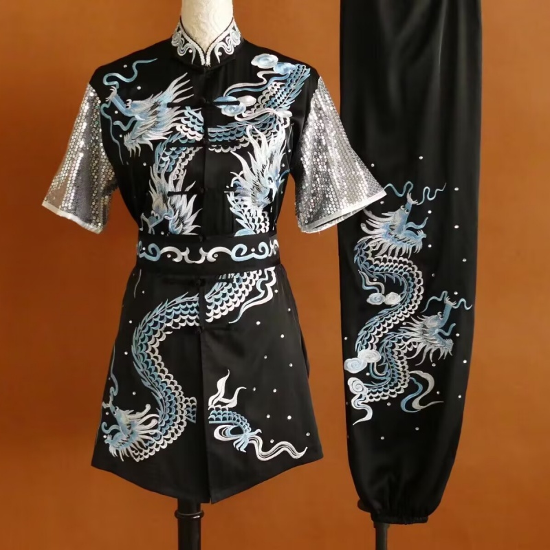 迎春新款刺绣九龙武术服青少年儿童长拳南拳练功服团体表演比赛服