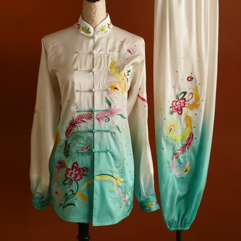 颐和迎春渐变色刺绣花太极拳比赛服女练功服团体演出服晨练服定制