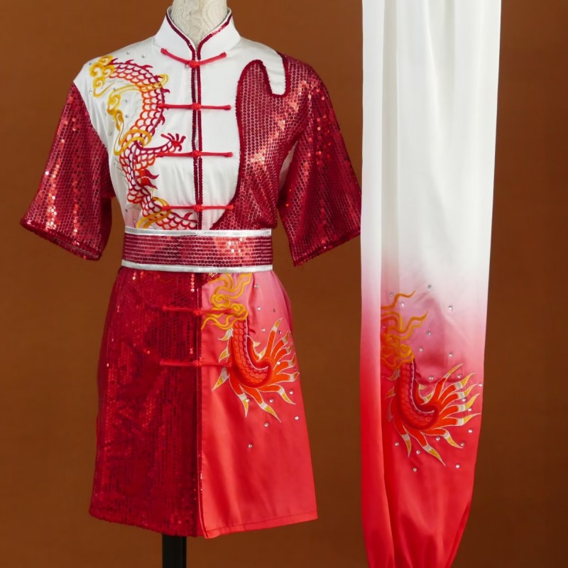 新款武术表演服亮片拼接练功服男女长拳南拳服少年儿童比赛服订制