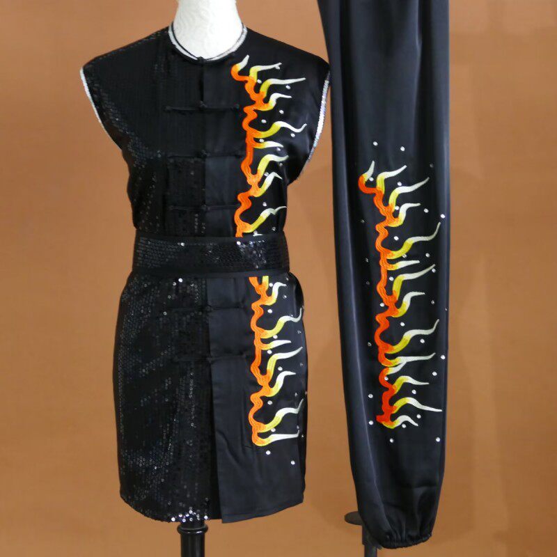 迎春武术服无领无袖南拳服少年儿童团体表演比赛服练功服体考彩服