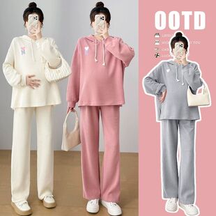 孕妇装春秋装2024新款刺绣重工艺韩版宽松卫衣中长款印花长袖上衣