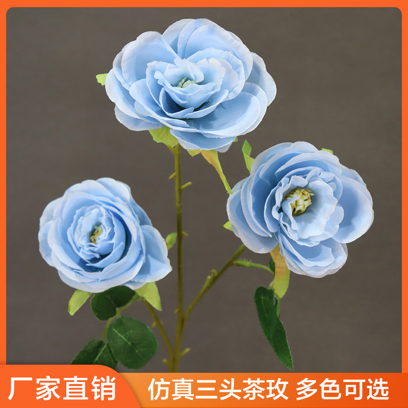 仿真三头茶玫婚礼堂插花装饰绢花仿真花备婚假花摆件插花花艺