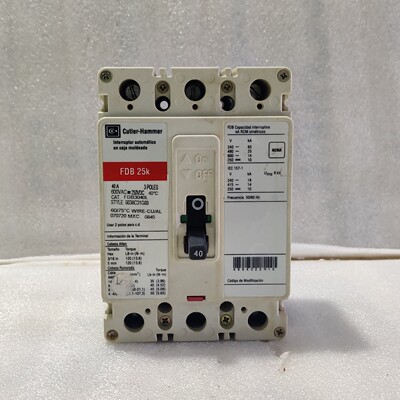 CCUTLER HAMMER 40 AMP CIRCUIT BREAKER 3 POLE 600 VAC 250 VAC
