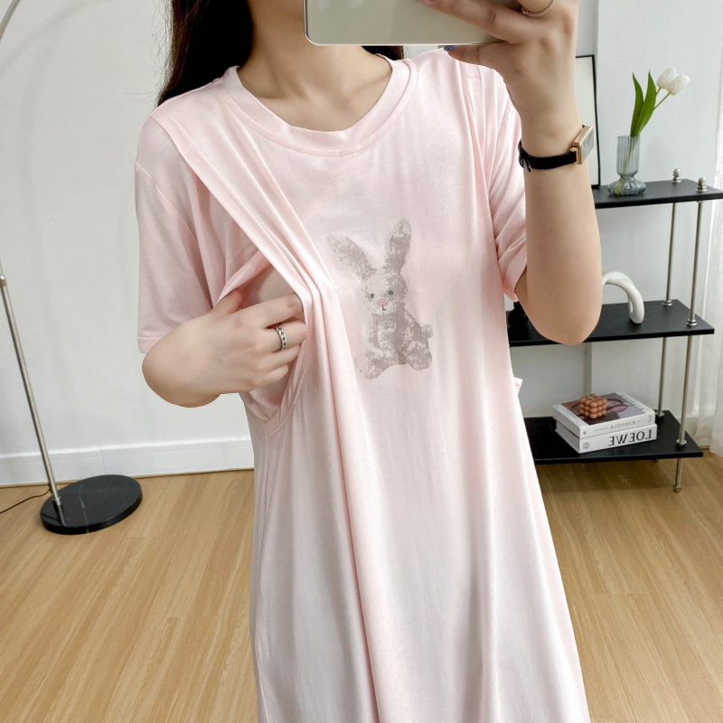 哺乳期连衣裙外出莫代尔薄款短袖t恤夏装潮妈产后母乳喂奶衣睡裙