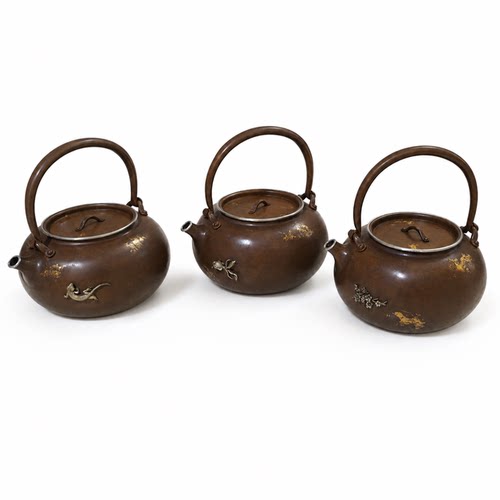 新中式手工做旧纯紫铜茶壶圆形提梁铜壶炭火炉烧水壶煮茶具901-1L