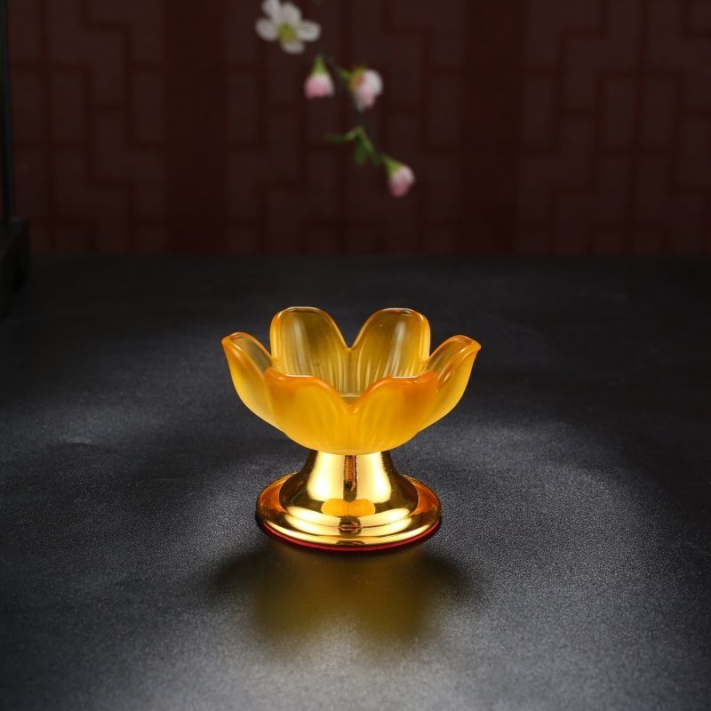 新水晶莲花油灯防风烛台酥油大悲咒灯座蜡烛台家用摆件供佛长明灯