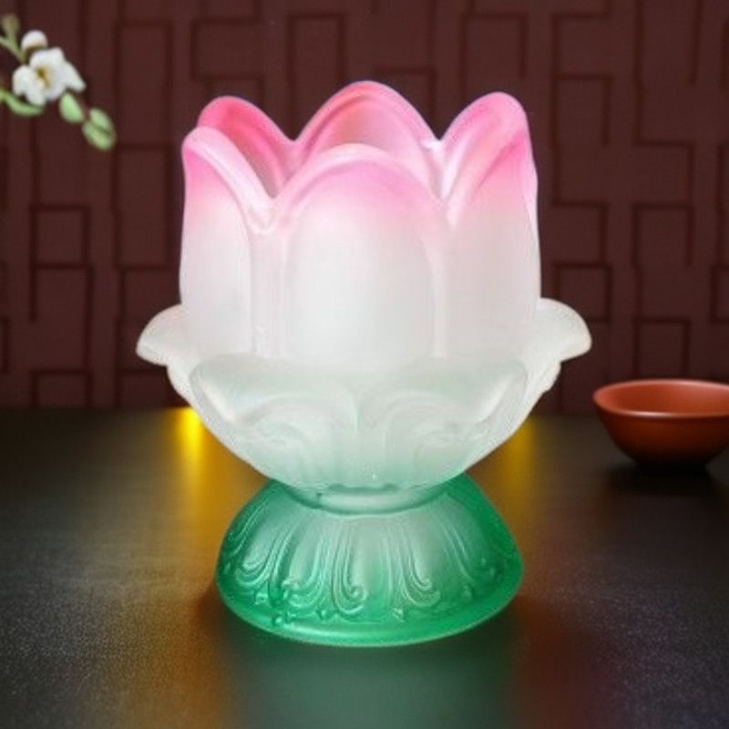 防风蜡烛底托新款蜡台架子七彩琉璃酥油灯一体莲花灯座摆件