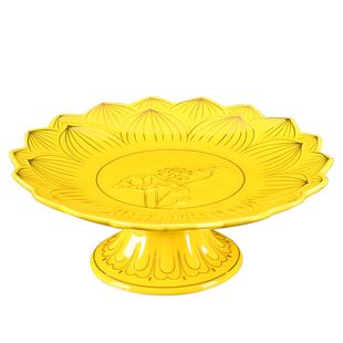 供果果盘陶瓷家用佛前供果盘黄浮雕描金莲花供盘果盘上供财神果盘