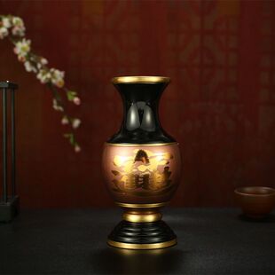 供佛用纯铜花瓶心经招财佛前用品供花瓶家用供奉观音插花
