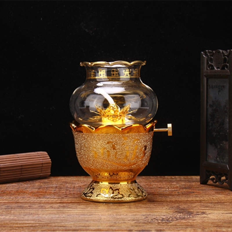 小号莲花长明灯 防风油灯供佛液体酥油灯座供佛灯家用佛前长明灯