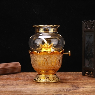 小号莲花长明灯 防风油灯供佛液体酥油灯座供佛灯家用佛前长明灯