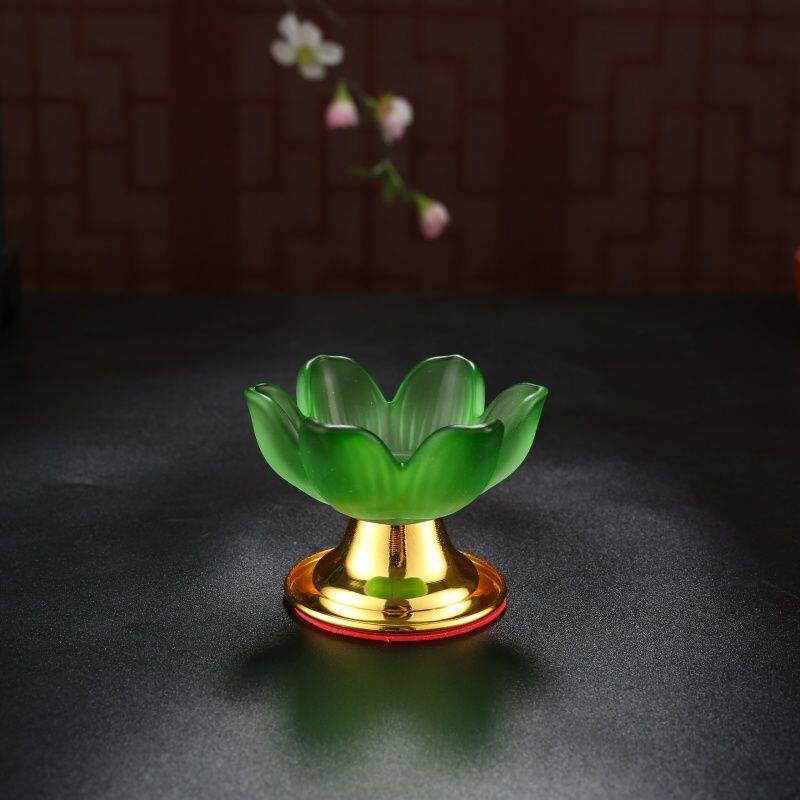 七彩琉璃水晶莲花酥油灯灯座家用供佛前烛台防风灯蜡烛底座