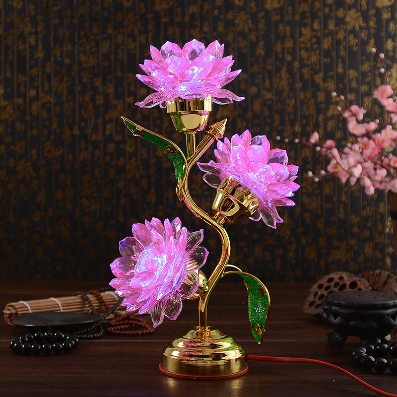 家用佛堂莲花灯供灯LED莲花灯供灯佛灯水晶三品莲花灯佛供灯