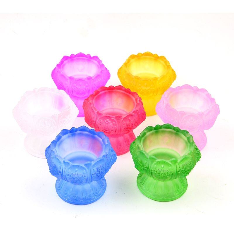 烛台座七彩琉璃莲花酥油灯家用长明灯一体灯座佛底座七星灯具