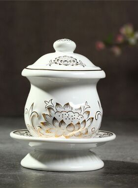 佛具用品佛堂圣水杯琉璃玻璃供杯大悲水浮雕莲花供水杯供佛水杯