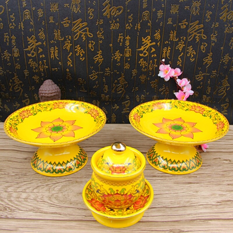 佛具用品结缘陶瓷唐彩黄香炉供盘供佛套装佛堂全套装供具包邮