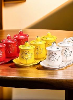 仙用水杯佛前水杯陶瓷白色莲花供水专用杯佛堂供观音水杯净水杯