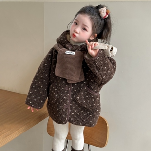 女童中长款加绒外套小女孩加厚大衣冬装女宝宝冬装流行衣服羊羔毛
