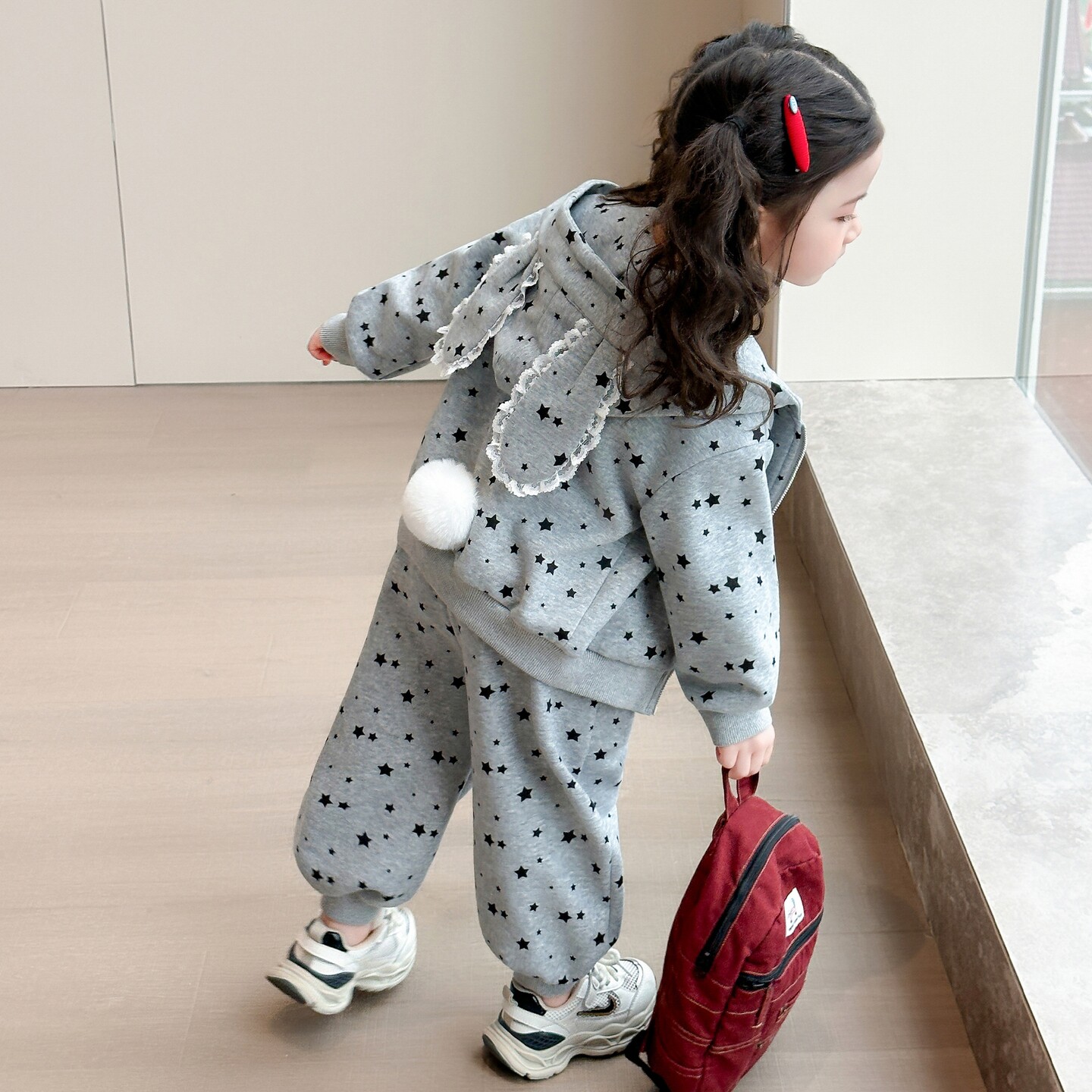 女宝宝春秋套装花边韩系小女孩卫衣外套两件套卫裤女小童洋气春装